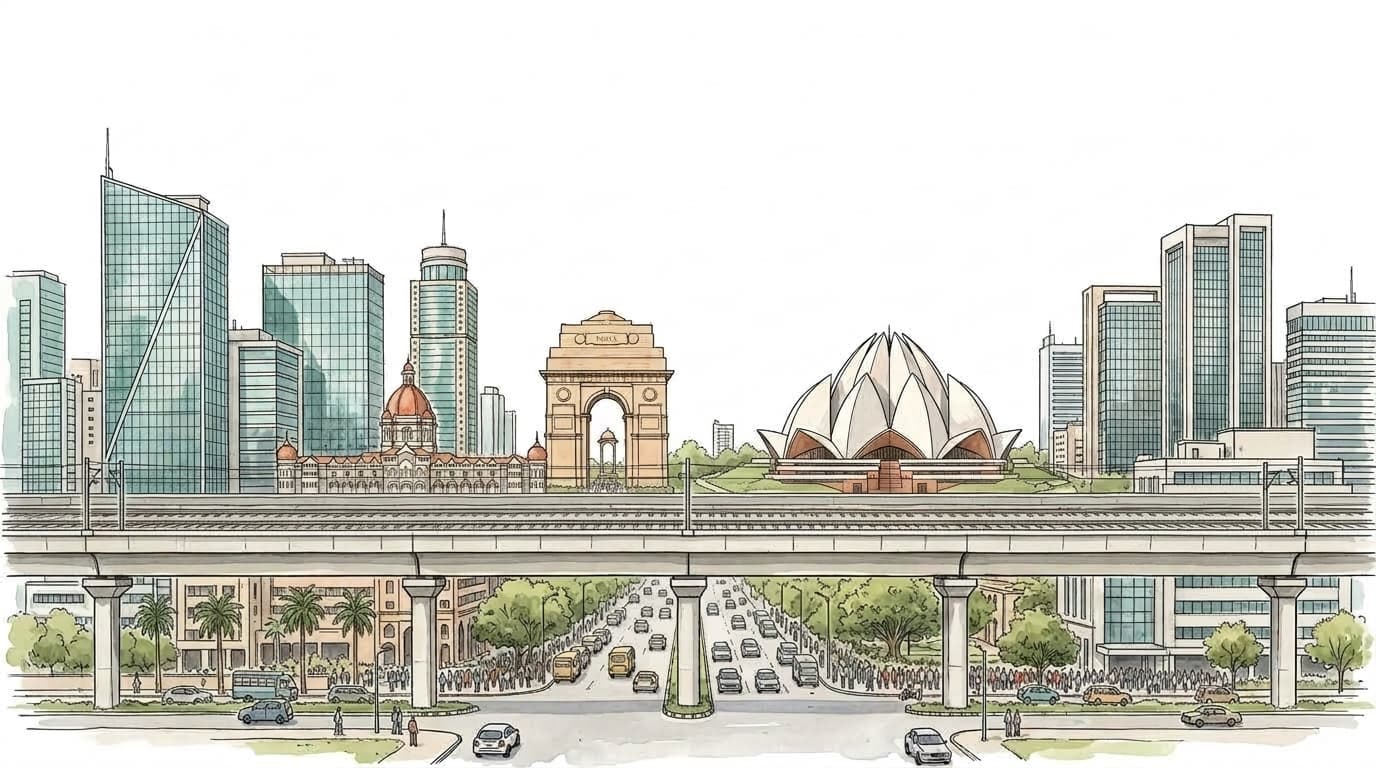Delhi NCR Full-Width 5-City Metro Skyline